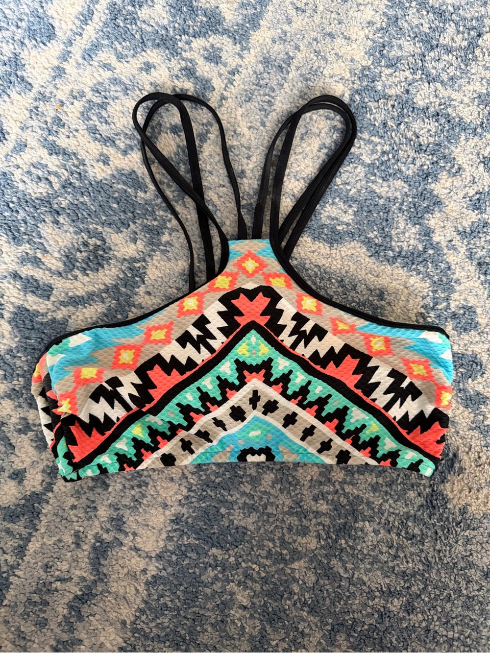 Seafolly Neon Lime Lined Aztec Bikini Top with Multi-Color Trim - XS